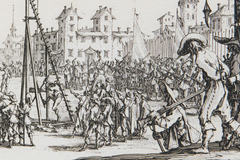 Kunst in Kürze am 3. August: Der große Schrecken des Krieges von Jacques Callot: Jacques Callot, Der Wippgalgen, Blatt 10 der Serie Les Grandes Misères de la guerre, Paris 1633.