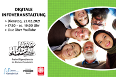 Digitale Informationsveranstaltung zum Freiwilligendienst am 23. Februar 2021 ab 17:30 Uhr: Die Arbeitsstelle Freiwilligendienste lädt recht herzlich zur digitalen Infoveranstaltung ein.