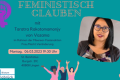 Feministisch Glauben - mit Taratra Rakotomamonjy am 6.3.2023 um 19:30 Uhr in St. Bonifatius Lingen